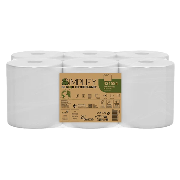 PAPERNET - 421584 - Asciugamani in rotolo Autocut Simplify - 196 mm x 130 mt - diametro 18,5 cm - 2 veli - 19,5 gr - goffratura micro - bianco - Paperne t - 103845 - Conf. da 6 Pz.