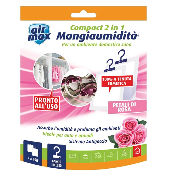 AIR MAX - 6311589 - Mangiaumidità appendibile compact 2 in1 - petali di rosa - 50 gr - Air Max - 94801 - Conf. da 1 Pz.