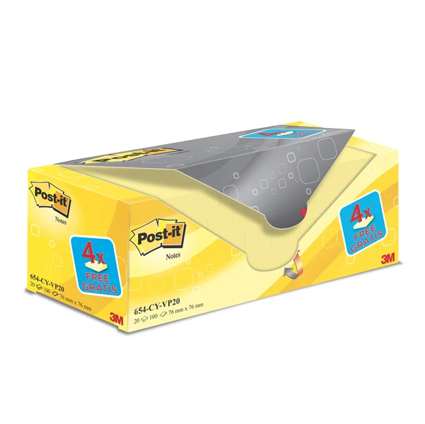POST-IT - 7100199991 - Blocco foglietti Post-it - 654CY-VP20 - 76 x 76 mm - 72 gr - giallo Canary - Post-it - conf. 20 blocchi - 73088 - Conf. da 1 Pz.
