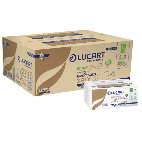 Lucart - 864075U - Asciugamani piegati a Z EcoNatural Plastic Free - 17 gr - 23,5 x 21,5 cm - goffratura corda - avana - Lucart - pacco da 198 pezzi - 103710 - Conf. da 18 Pz.