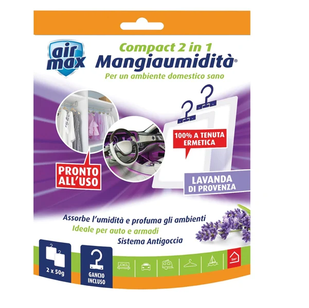 AIR MAX - 6311588 - Mangiaumidità appendibile compact 2 in1 - lavanda di provenza - 50 gr - Air Max - 94800 - Conf. da 1 Pz.