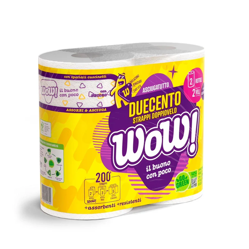 Asciugatutto doppio velo 200strappi 2rotoli WOW