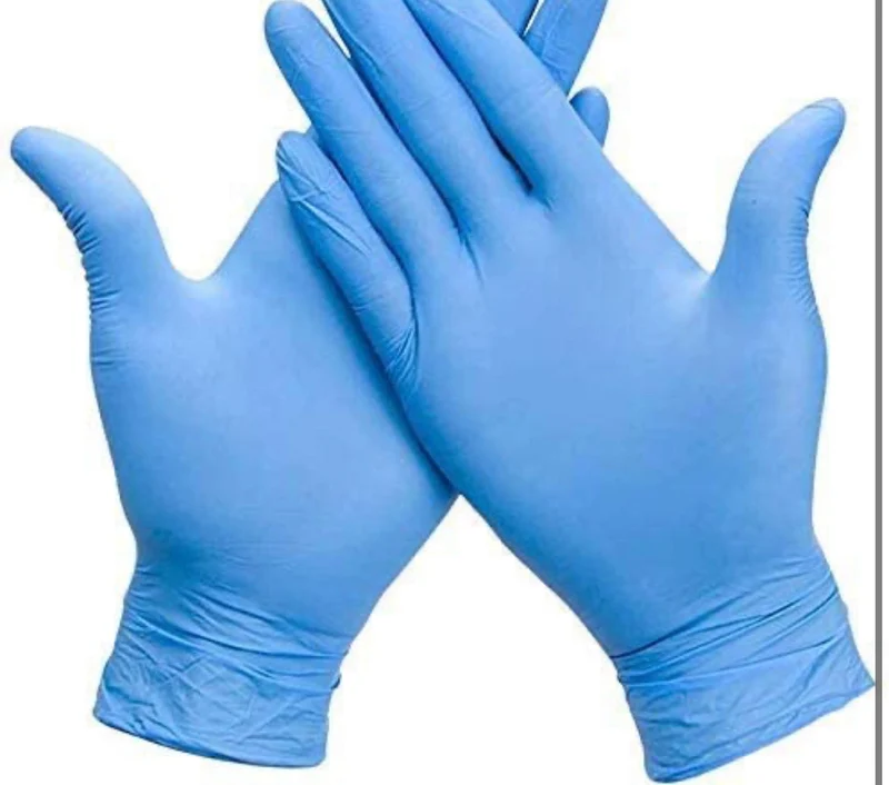 Guanti in nitrile senza polvere di colore blu.