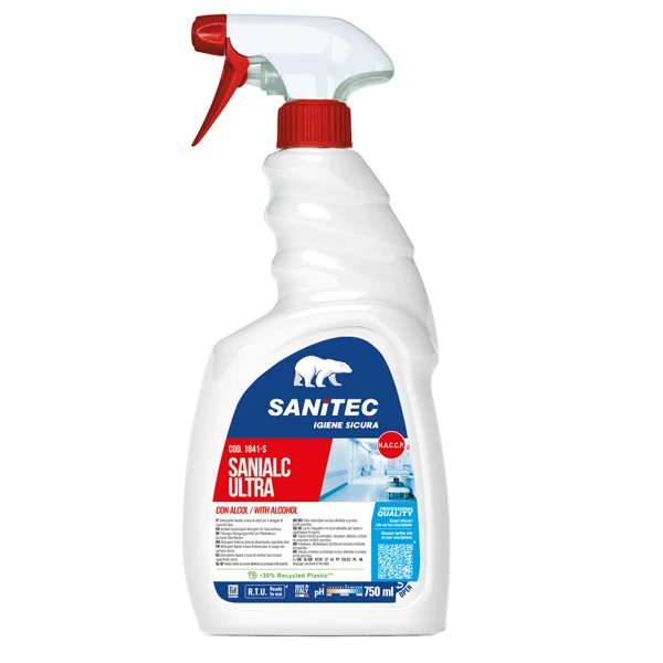 Sanitec - 1841-S - Detergente alcolico Sanialc Ultra - per superfici e tessuti - trigger 750 ml - Sanitec - 90563 - Conf. da 1 Pz.