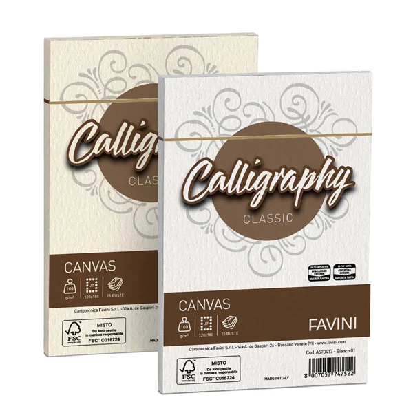 FAVINI - A57Q417 - Busta Calligraphy Canvas - 120 x 180 mm - 100 gr - avorio 02 - Favini - conf. 25 pezzi - 61560 - Conf. da 1 Pz.