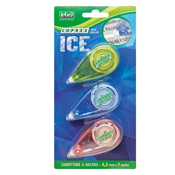 LEBEZ - 9093 - Correttore a nastro Mini roller - 4,2mm x 7mt - versione Ice - Lebez - conf. 3 pezzi - 61365 - Conf. da 1 Pz.
