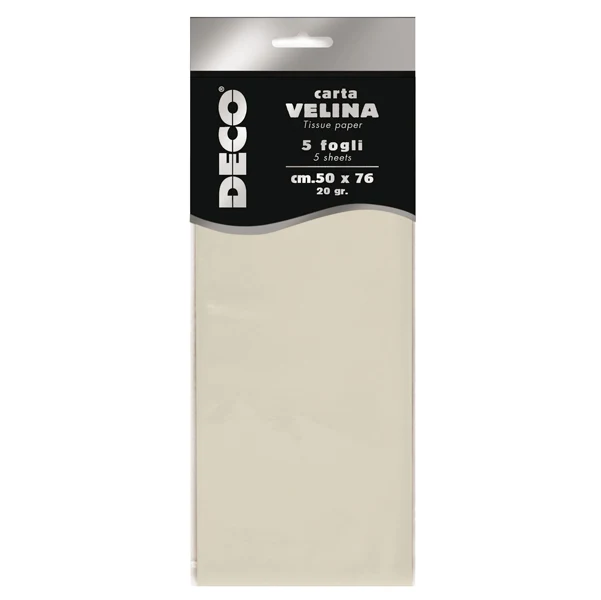 DECO - 12283-04 - Carta velina - 50 x 76 cm - 20 gr - avorio - Deco - busta 5 fogli - 89115 - Conf. da 1 Pz.