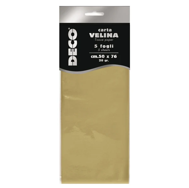 DECO - 12295-02 - Carta velina - 50 x 76 cm - 20 gr - oro perlescente - Deco - busta 5 fogli - 89125 - Conf. da 1 Pz.