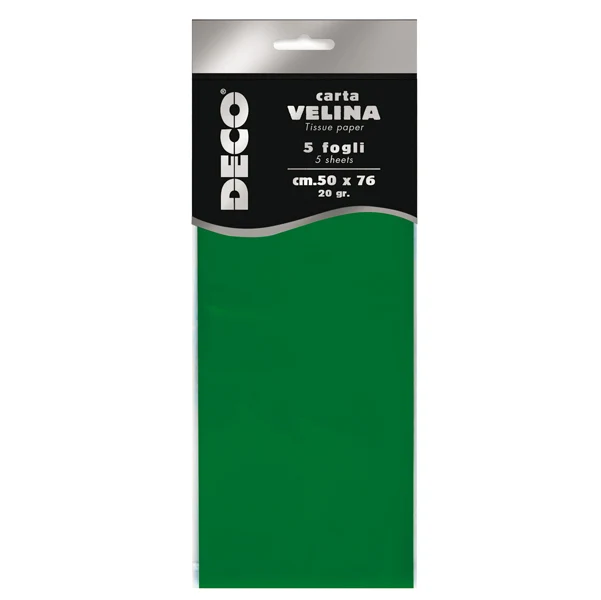 DECO - 12283-16 - Carta velina - 50 x 76 cm - 20 gr - verde chiaro - Deco - busta 5 fogli - 89122 - Conf. da 1 Pz.