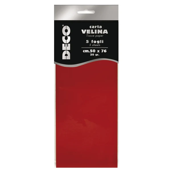 DECO - 12283-06 - Carta velina - 50 x 76 cm - 20 gr - rosso - Deco - busta 5 fogli - 89117 - Conf. da 1 Pz.