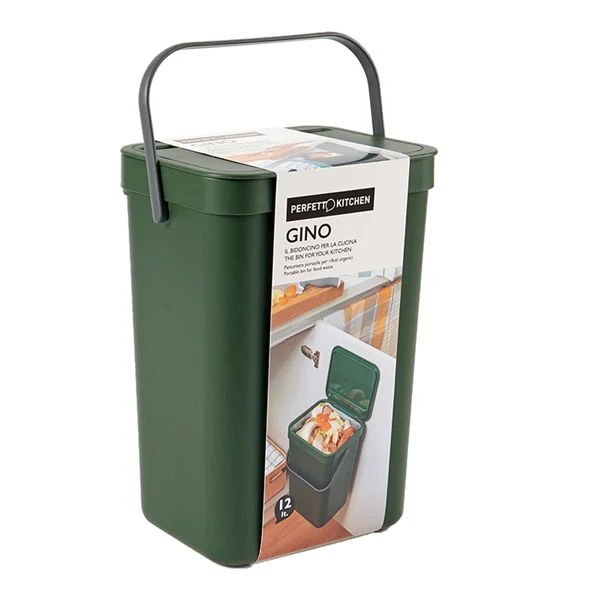 PERFETTO - 29125 - Pattumiera Gino - per rifiuti organici - 24 x 19 x 35,5 cm - 12 lt - verde bosco - Perfetto - 94946 - Conf. da 1 Pz.