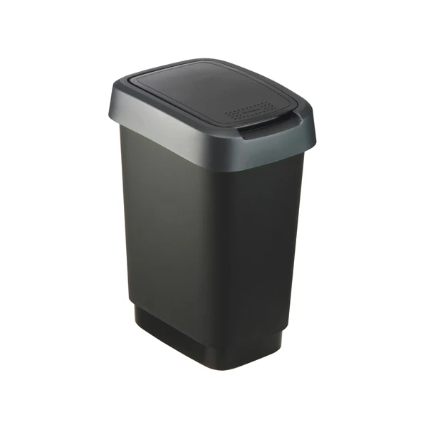 ROTHO - F600019 - Pattumiera con coperchio basculante - 25 L - 33,3 x 25,2 x 47,6 cm - PPL - nero-grigio - Rotho - 74032 - Conf. da 1 Pz.