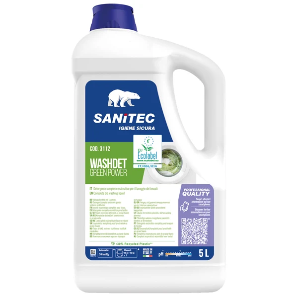 Sanitec - 3112 - Detersivo liquido lavatrice Washdet Green Power - 5 L - Sanitec - 98816 - Conf. da 1 Pz.
