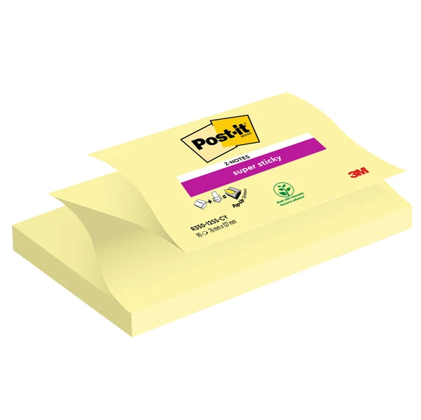 POST-IT - 7100290171 - Blocco Post-it Super Sticky Z Notes - R350-123SS-CY - 76 x 127 mm - giallo Canary - 90 fogli - Post-it - 71237 - Conf. da 12 Pz.