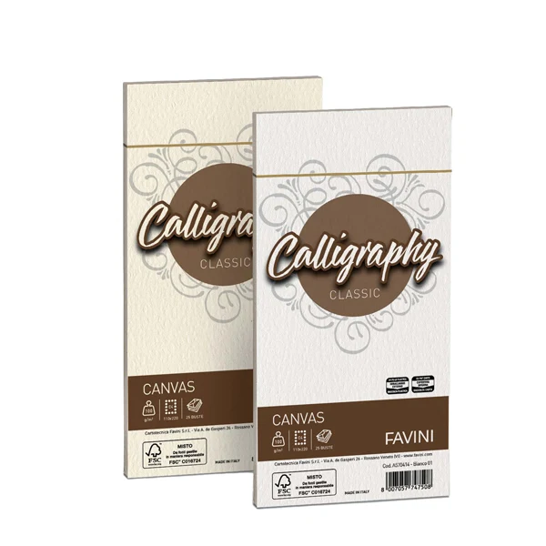 FAVINI - A570414 - Busta Calligraphy Canvas - 110 x 220 mm - 100 gr - bianco 01 - Favini - conf. 25 pezzi - 61557 - Conf. da 1 Pz.