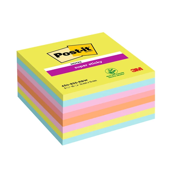 POST-IT - 7100263310 - Blocco Post-it Super Sticky - 654-8SSRBW - 76 x 76 mm - colori assortiti - 45 fogli - Post-it - conf. 8 pezzi - 101846 - Conf. da 1 Pz.