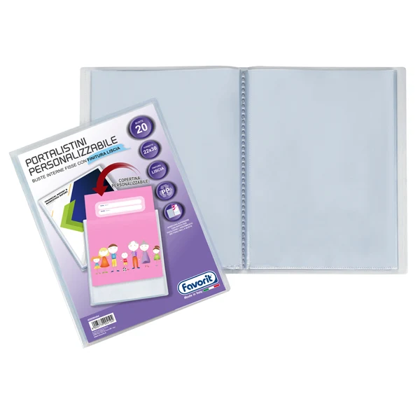 FAVORIT - 400090484 - Portalistini personalizzabile Premium - liscio - 22x30 cm - 20 buste - trasparente - Favorit - 80545 - Conf. da 1 Pz.