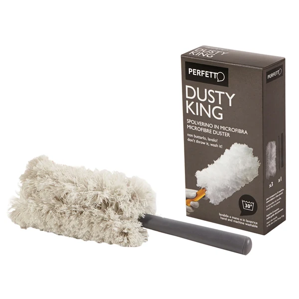 PERFETTO - 0065E - Spolverino Dusty King - microfibra - 3 ricambi inclusi - bianco-nero - Perfetto - 74081 - Conf. da 1 Pz.
