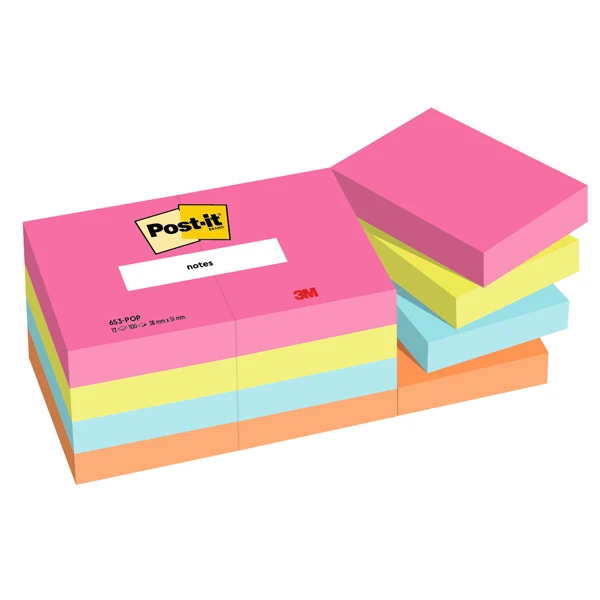 POST-IT - 7100290158 - Blocco Post-it - 653-POP - 38 x 51 mm - 100 fogli - colori Popmistic - Post-it - conf. 12 pezzi - 101848 - Conf. da 1 Pz.