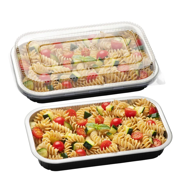 Cuki Professional - 154228467 - Contenitore alluminio stirato - c-coperchio R-PET - 4 porzioni - 26,5 x 16,2 x 3,7 cm - Cuki Professional - conf. 25 pezzi - 100746 - Conf. da 1 Pz.