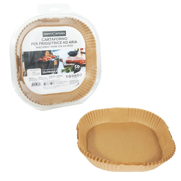 PERFETTO - 29386 - Vaschette cartaforno per friggitrice ad aria - in astuccio - 20 x 20 x 4,5 cm - avana - Perfetto Kitchen - conf. 50 pezzi - 103910 - Conf. da 1 Pz.