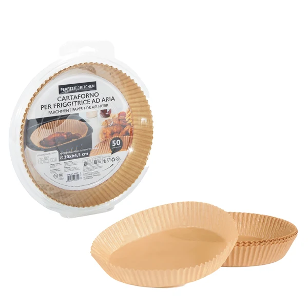 PERFETTO - 29380 - Vaschette cartaforno per friggitrice ad aria - in astuccio - diametro 20 cm - altezza 4,5 cm - avana - Perfetto Kitchen - conf. 50 p ezzi - 103907 - Conf. da 1 Pz.