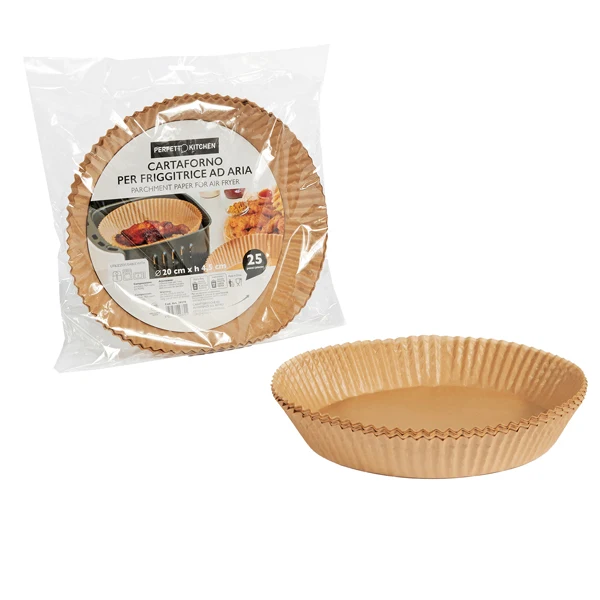 PERFETTO - 29370 - Vaschette cartaforno per friggitrice ad aria - in busta - diametro 20 cm - altezza 4,5 cm - avana - Perfetto Kitchen - conf. 25 pezz i - 103906 - Conf. da 1 Pz.