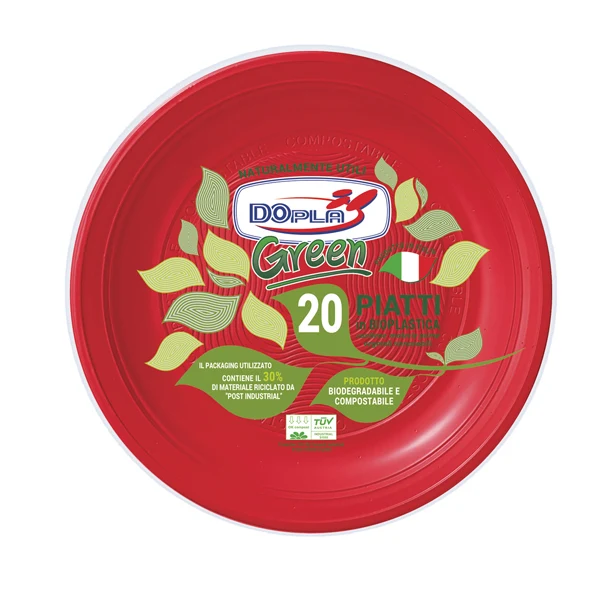 DOPLA - 45028 - Piatto frutta - compostabile - diametro 17 cm - rosso - Dopla - conf. 20 pezzi - 103875 - Conf. da 1 Pz.