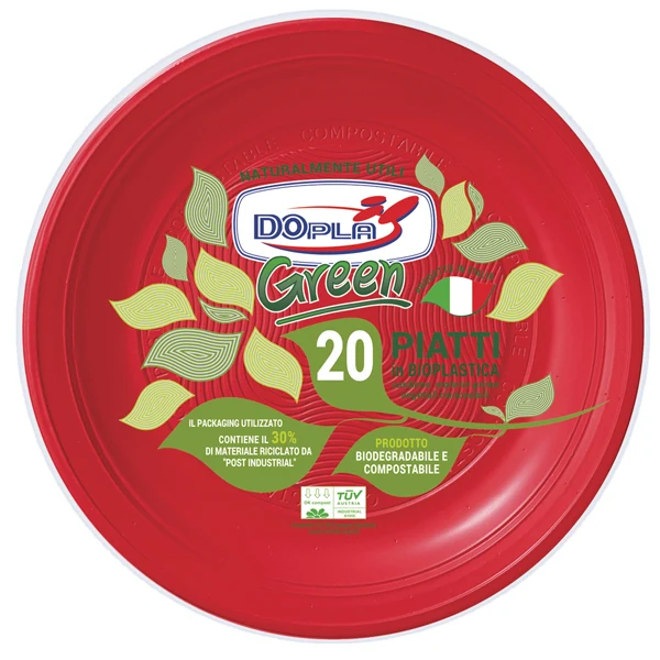 DOPLA - 40037 - Piatto piano - compostabile - diametro 22 cm - rosso - Dopla - conf. 20 pezzi - 103873 - Conf. da 1 Pz.