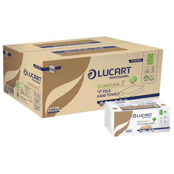 Lucart - 864036U - Asciugamani piegati a Z EcoNatural - 2 veli - 20,5 gr - 23,5 x 21,5 cm - goffratura corda - avana - Lucart - conf. 220 pezzi - 103709 - Conf. da 18 Pz.
