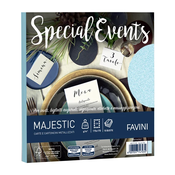 FAVINI - A57T118 - Busta Special Events - 170 x 170 mm - 120 gr - azzurro - Favini - conf. 10 buste - 100442 - Conf. da 1 Pz.