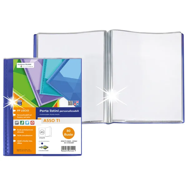 SEI ROTA - 57268007 - Portalistini Asso TI - personalizzabile - PP liscio - 15 x 21 cm - 80 buste - blu - Sei Rota - 98993 - Conf. da 1 Pz.