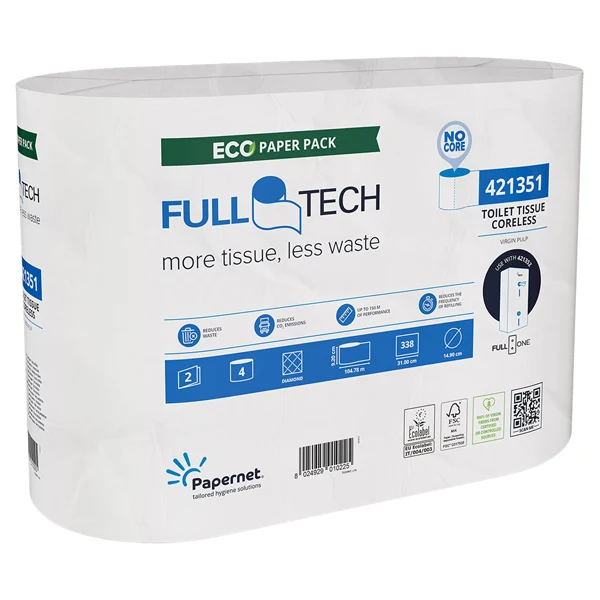 PAPERNET - 421351 - Carta Igienica FullTech - senza anima - 104,78 m - cellulosa - bianco - Papernet - pacco 4 rotoli - 103543 - Conf. da 5 Pz.
