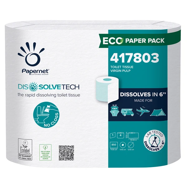 PAPERNET - 417803 - Carta igienica DissolveTech - 9,5 cm x 94 mt - diametro 12,1 cm - 850 strappi - Papernet - pacco 4 rotoli - 89380 - Conf. da 1 Pz.