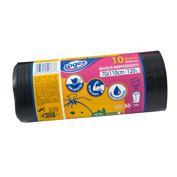 LOGEX PROFESSIONAL - C4LX-1918 - Sacchi per immondizia - 70x110 cm - 120 L - 43 micron - nero - Logex Professional - rotolo da 10 sacchetti - 81515 - Conf. da 1 Pz.