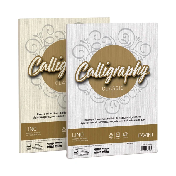 FAVINI - A690614 - Carta Calligraphy Lino - A4 - 200 gr - bianco 01 - Favini - conf. 50 fogli - 57470 - Conf. da 1 Pz.