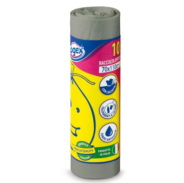 LOGEX PROFESSIONAL - C5LX-2006S - Sacchi per immondizia - 70x110 cm - 120 L - 16 micron - grigio - Logex Professional - rotolo da 10 sacchetti - 57548 - Conf. da 1 Pz.