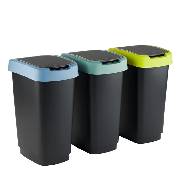 ROTHO - F600399 - Pattumiera con coperchio basculante - 50 L - 40,1 x 29,1 x 60,2 cm - PPL - grigio-verde-lime - Rotho - kit 3 pezzi - 100728 - Conf. da 1 Pz.