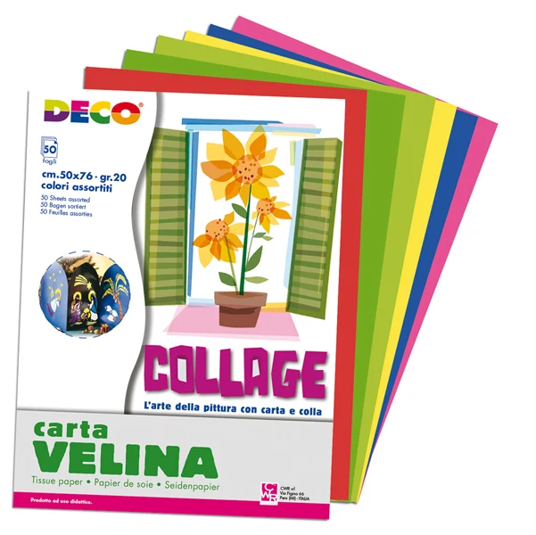 DECO - 09382 - Carta velina - 50 x 76 cm - 20 gr - 10 colori assortiti - Deco - busta 50 fogli - 89146 - Conf. da 1 Pz.