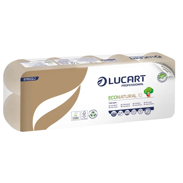 Lucart - 811822J - Carta igienica EcoNatural - 9,5 cm x 19,8 mt - 15 gr - diametro 10 cm - 180 strappi - Lucart - pacco 10 rotoli - 82489 - Conf. da 1 Pz.