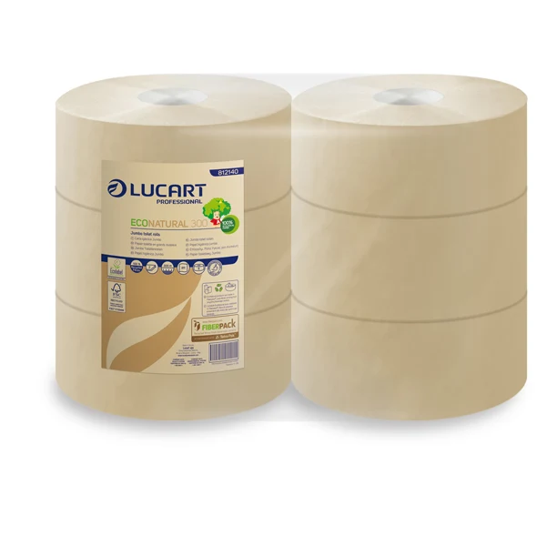 Lucart - 812140AP - Carta igienica EcoNatural Maxi Jumbo - 9,1 cm x 300 mt - 15,5 gr - diametro 24,5 cm - Lucart - 82487 - Conf. da 6 Pz.