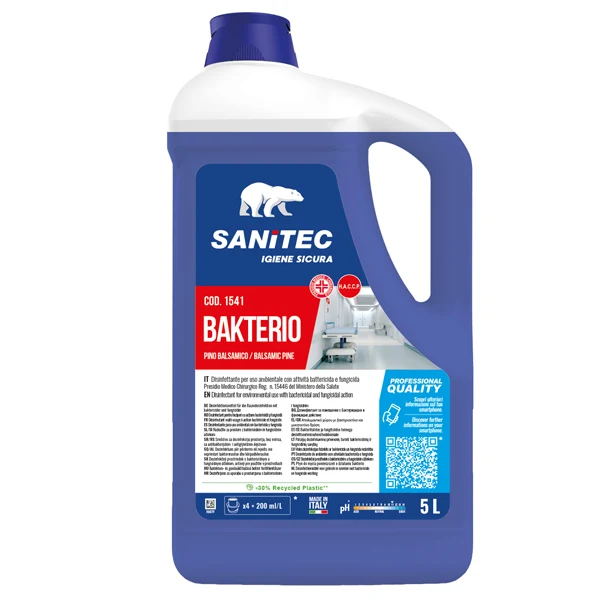 Sanitec - 1541 - Detergente disinfettante Bakterio - 5 L - pino balsamico - Sanitec - 90482 - Conf. da 1 Pz.