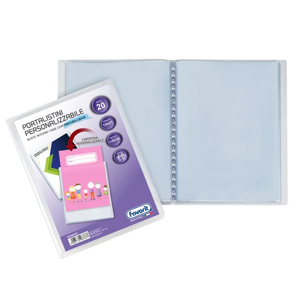 FAVORIT - 100460235 - Portalistini personalizzabile Sviluppo - liscio - 15x21 cm - 20 buste - trasparente - Favorit - 71903 - Conf. da 1 Pz.