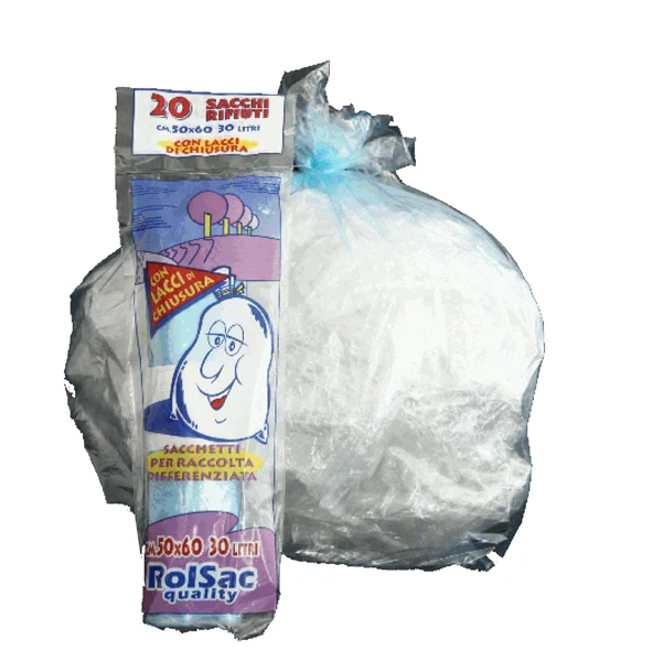 Rolsac - 10063 - Sacchi - 50 x 60 cm - 30 L - 16 micron - MDPE-HDPE - azzurro trasparente - Rolsac - conf. 20 pezzi - 89601 - Conf. da 1 Pz.