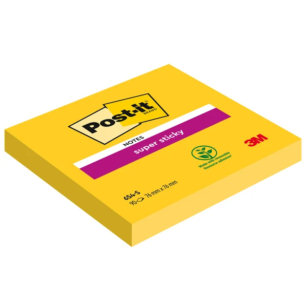 POST-IT - 7100290189 - Blocco foglietti Post-it Super Sticky - 654-S - 76 x 76 mm - giallo oro - 90 fogli - Post-it - 45059 - Conf. da 12 Pz.
