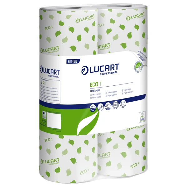 Lucart - 811458 - Carta igienica Eco - 2 veli - 16,5 gr - diametro 10,2 cm - 9,8 cm x 22 mt - 200 strappi - Lucart - pacco 6 rotoli fascettati singol armente - 82493 - Conf. da 12 Pz.