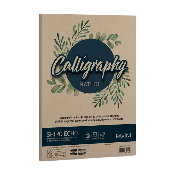 FAVINI - A69N914 - Carta Calligraphy Nature Shiro Eco - A4 - 250 gr - legno - Favini - conf. 50 fogli - 94653 - Conf. da 1 Pz.