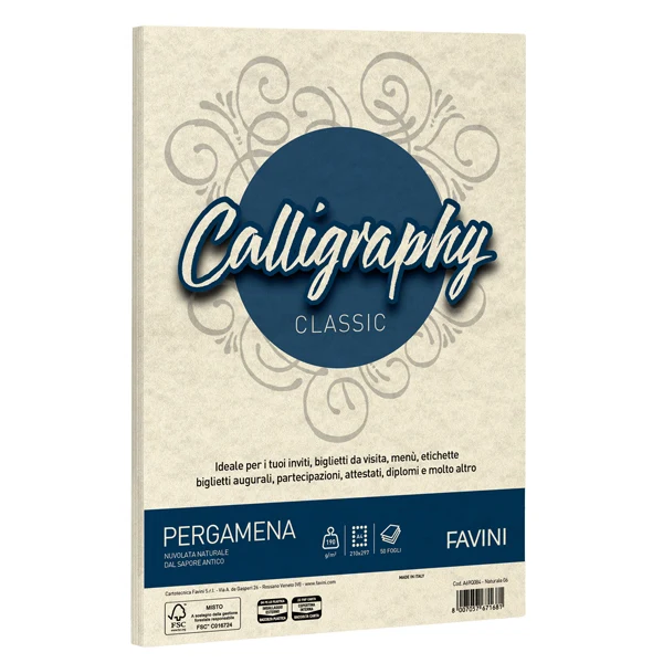 FAVINI - A69Q374 - Carta Calligraphy Pergamena - A4 - 190 gr - naturale 06 - Favini - conf. 250 fogli - 100406 - Conf. da 1 Pz.