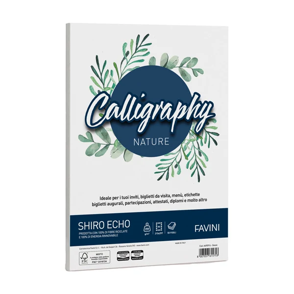 FAVINI - A690914 - Carta Calligraphy Nature Shiro Eco - A4 - 250 gr - gesso - Favini - conf. 50 fogli - 94652 - Conf. da 1 Pz.