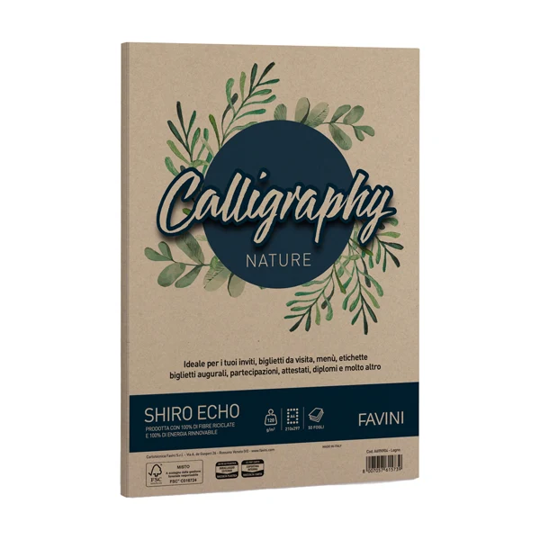 FAVINI - A69N904 - Carta Calligraphy Nature Shiro Eco - A4 - 120 gr - legno - Favini - conf. 50 fogli - 94650 - Conf. da 1 Pz.